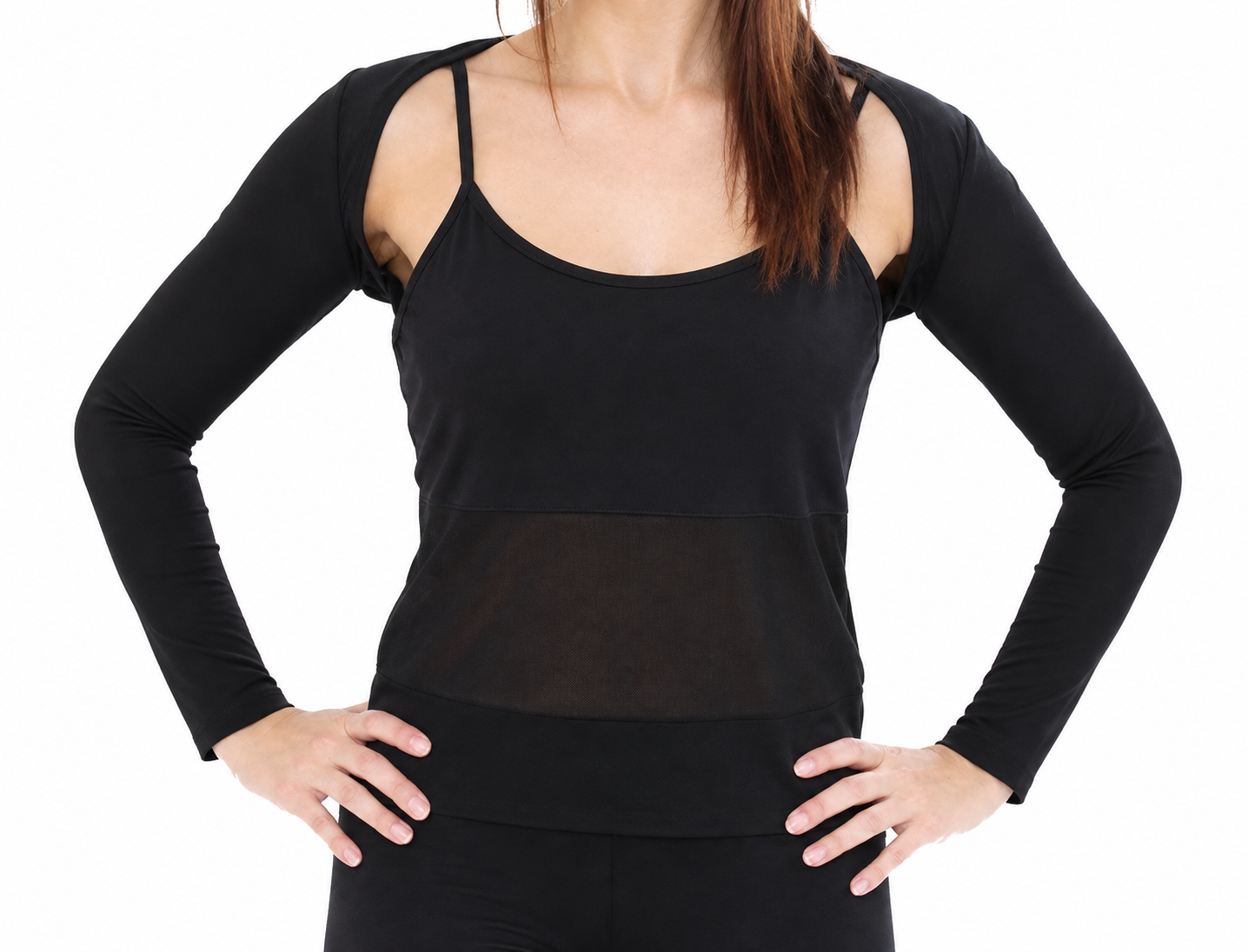 Buikdans Top met buiknet en losse Bolero 3/4 mouw in netstof , 2-delig