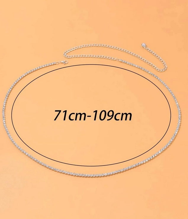 Belly chain / Tailleketting strass zilver