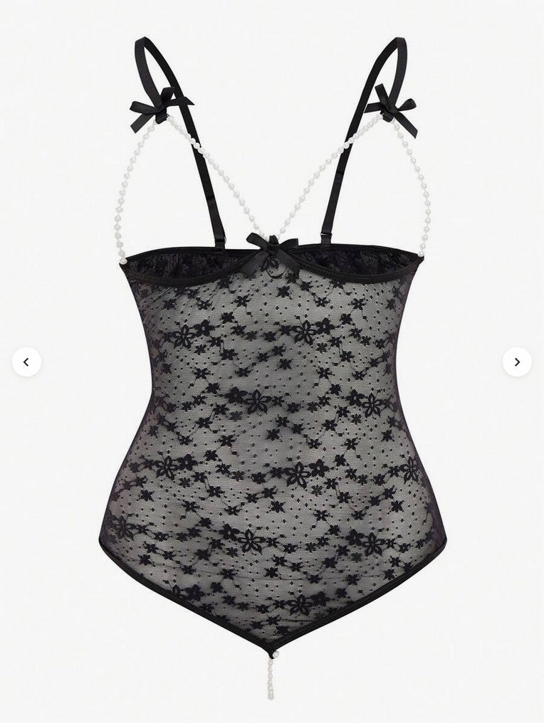 Dans body - Kanten faux parel bodysuit met bandjes