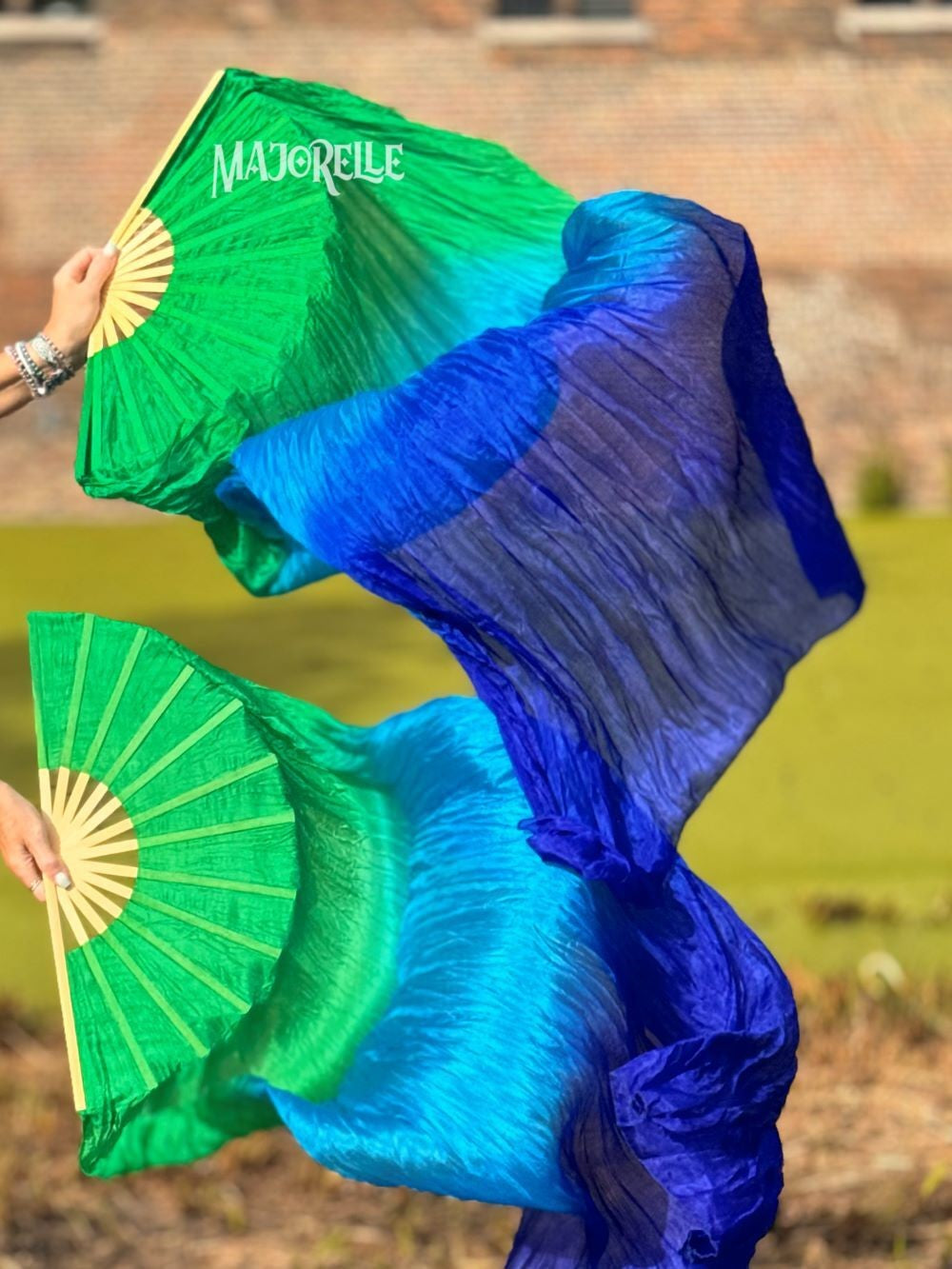 Zijden sluierwaaier in groen turquoise blauw