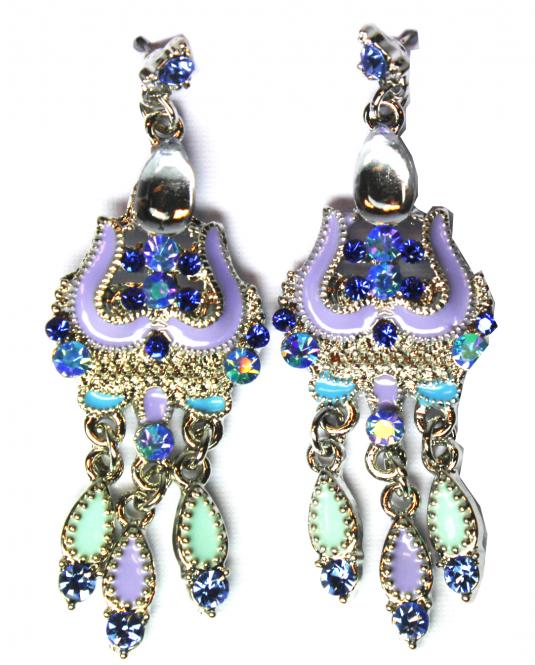 Oorbellen in zilverkleur met blauw/lila, oorsteker