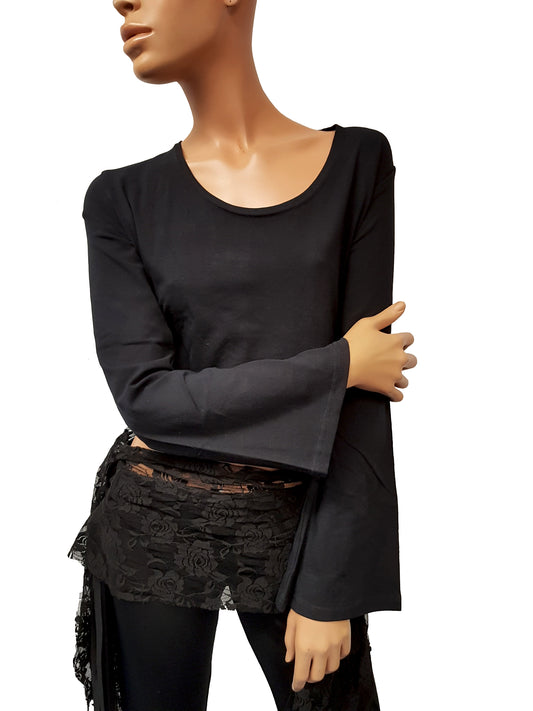 Buikdans top in zwart met trompetmouwen 2XL 3XL