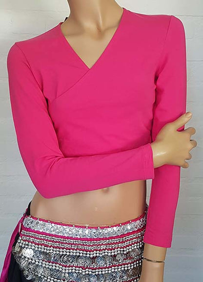 SALE Buikdans bindtop in fuchsia met lange mouwen