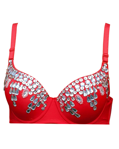 Buikdans BH rood met grote glasstenen,