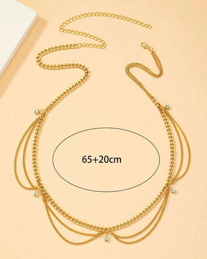 Belly chain / Tailleketting goud strass golfjes