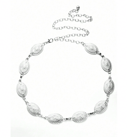 Belly chain / Heupketting zilver met ovale versieringen