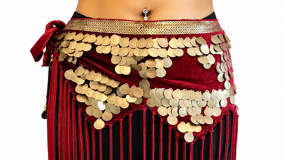 Belly dance Hip scarf tribal bordeaux