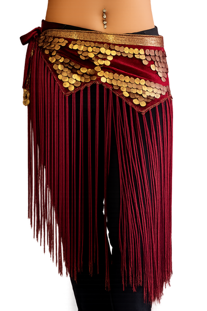 Belly dance Hip scarf tribal bordeaux