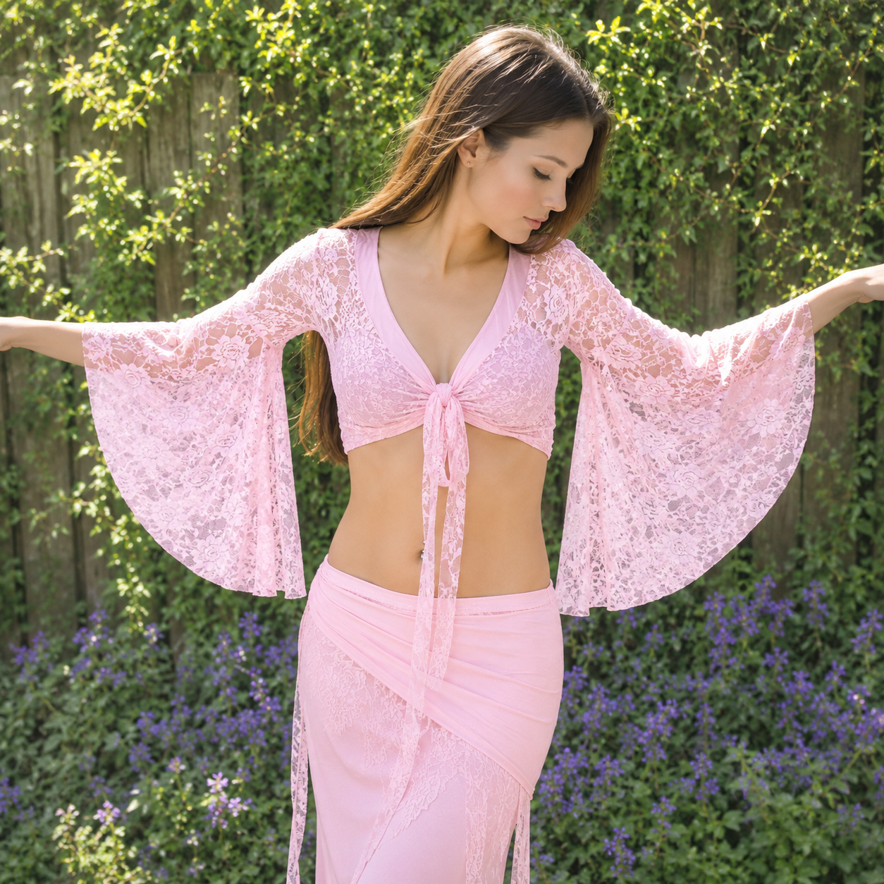 Belly dance top lace pink