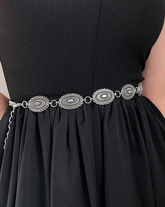 Belly chain / Heupketting oud zilver met ovale versieringen