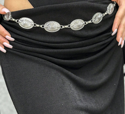 Belly chain / Heupketting zilver met ovale versieringen
