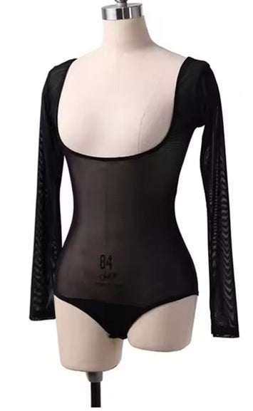 Buikdans body netstof mesh lange mouw - Zwart