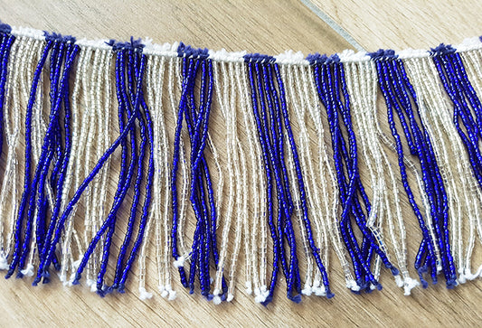 Kralensnoer met slierten blauw/doorzichtig wit 10cm