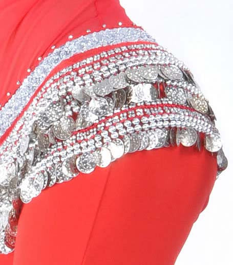 Heupsjaal rood met zilveren band