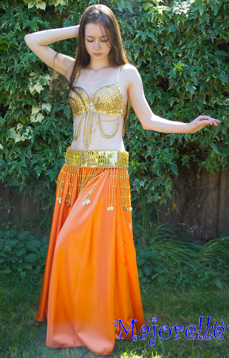 Wijde satijnen rok in oranje
