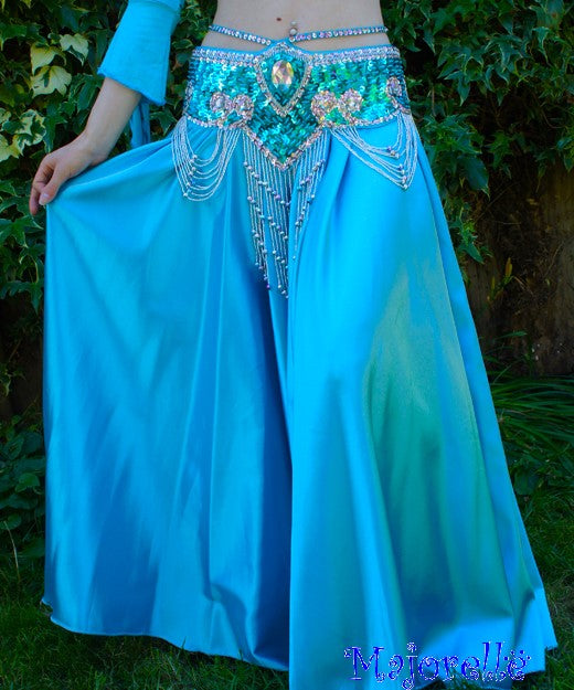 Wijde satijnen rok turquoise