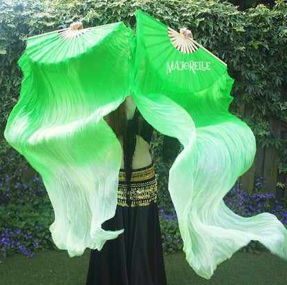 Zijden sluierwaaier in groen met kleurverloop 180cm