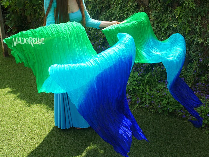 Zijden  sluierwaaier in groen turquoise blauw