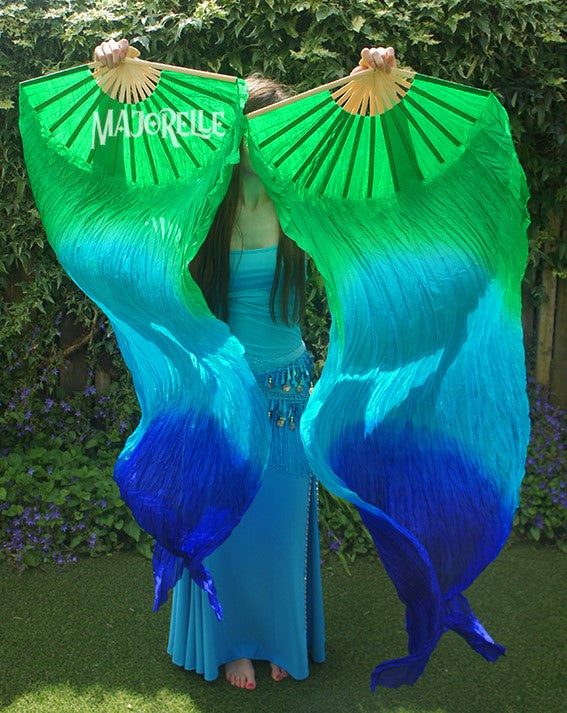 Zijden  sluierwaaier in groen turquoise blauw