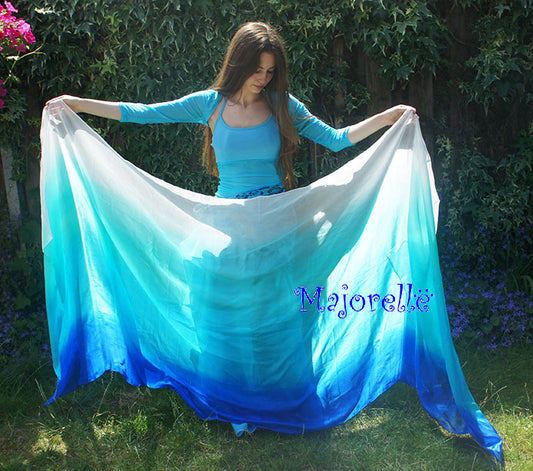 Zijden sluier in wit pauwengroen turquoise blauw (See Coast)