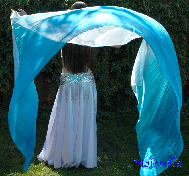 Zijden sluier in turquoise kleurverloop 100% zijde
