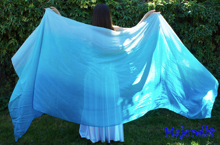 Zijden sluier in turquoise kleurverloop 100% zijde