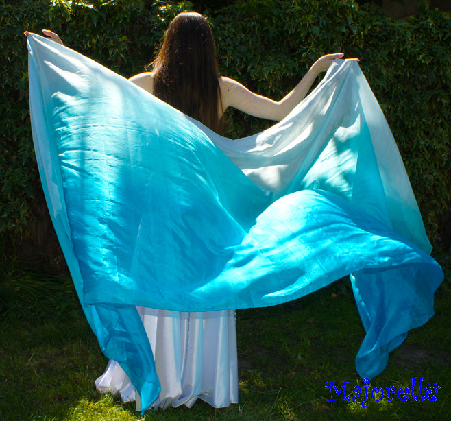 Zijden sluier in turquoise kleurverloop 100% zijde