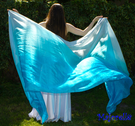 Zijden sluier in turquoise kleurverloop 100% zijde