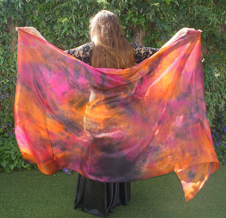 Zijde sluier tie dye fuchsia goud zwart