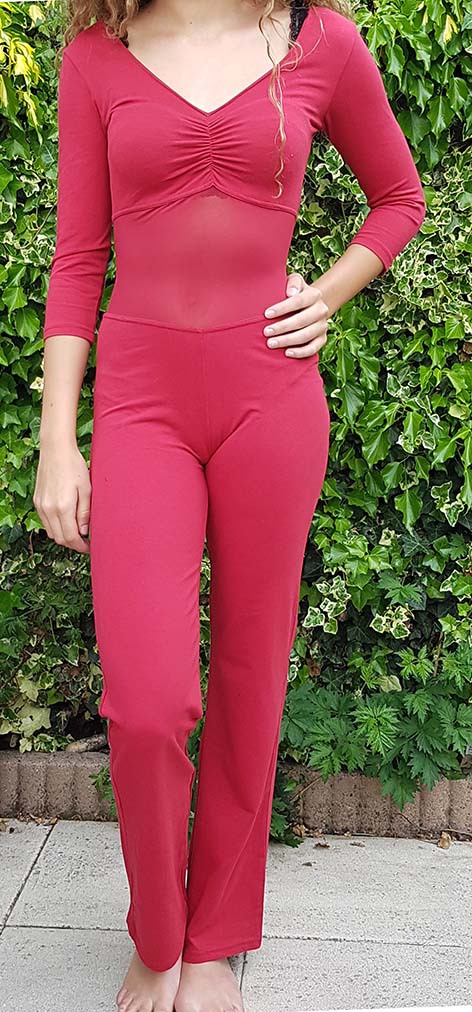 Buikdans Catsuit bordeaux met versterkt buiknet. Maat XS, 2XL en 3XL