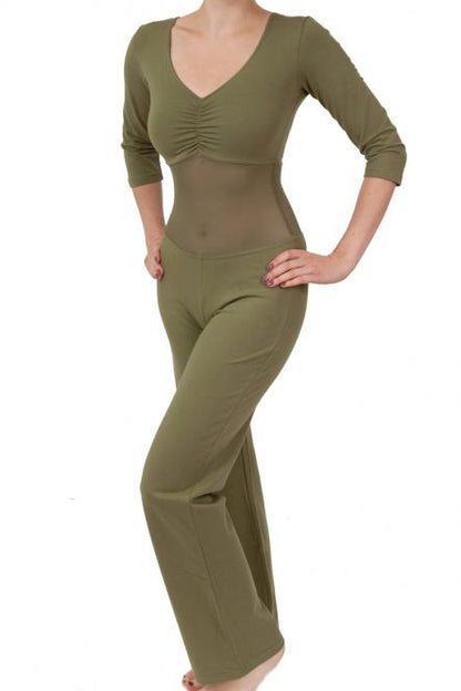 buikdans catsuit olijfgroen met buiknet