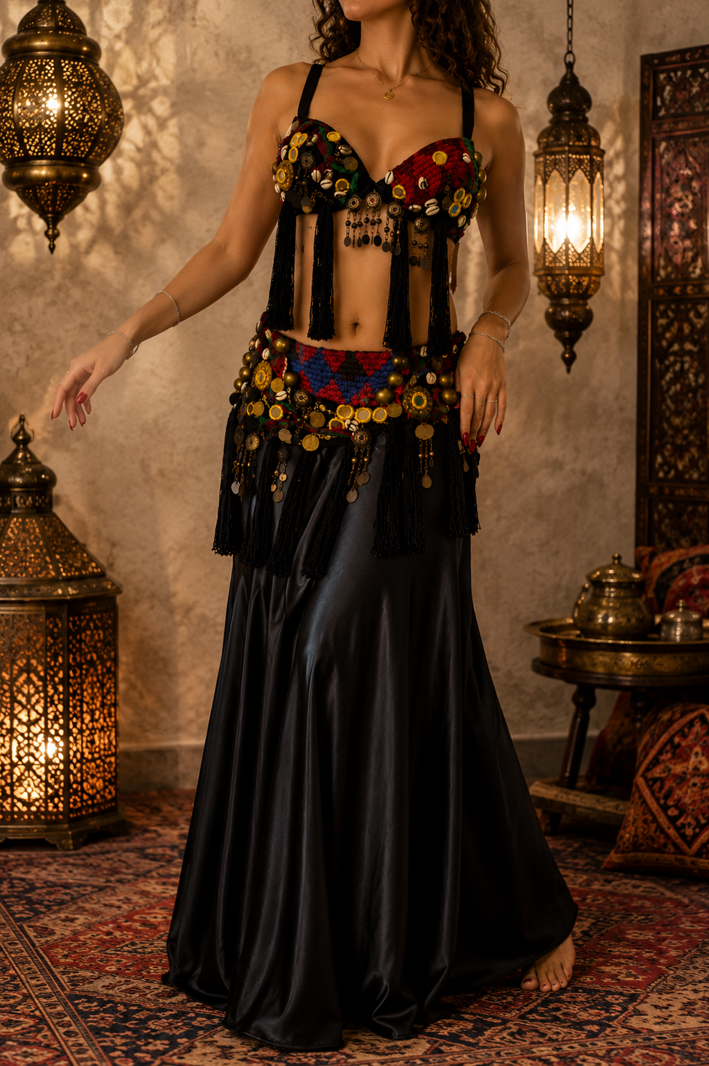 Zware, bewerkte buikdans tribal belt en BH