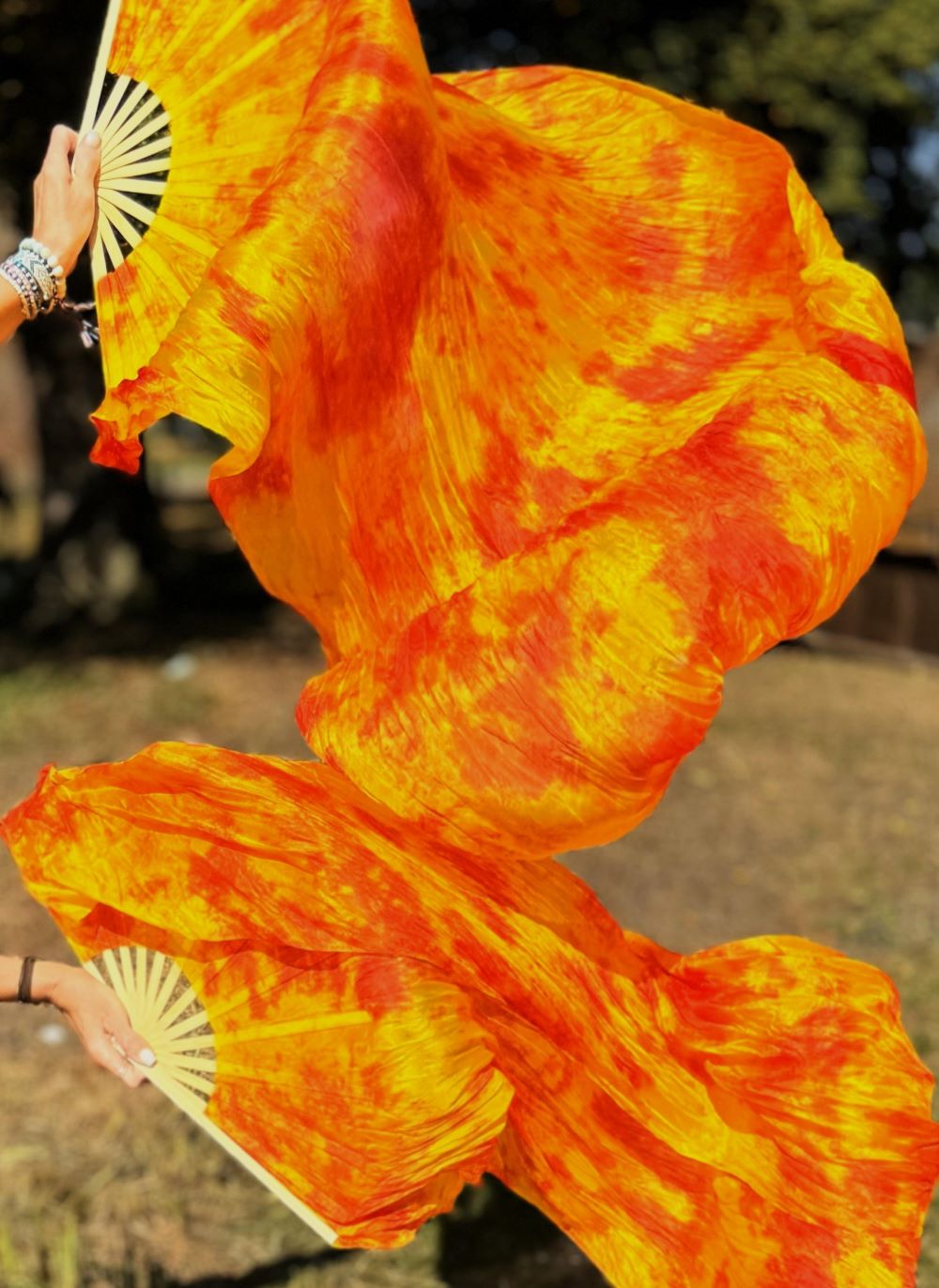 100% zijden sluierwaaier in flame kleuren