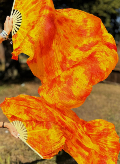 100% zijden sluierwaaier in flame kleuren