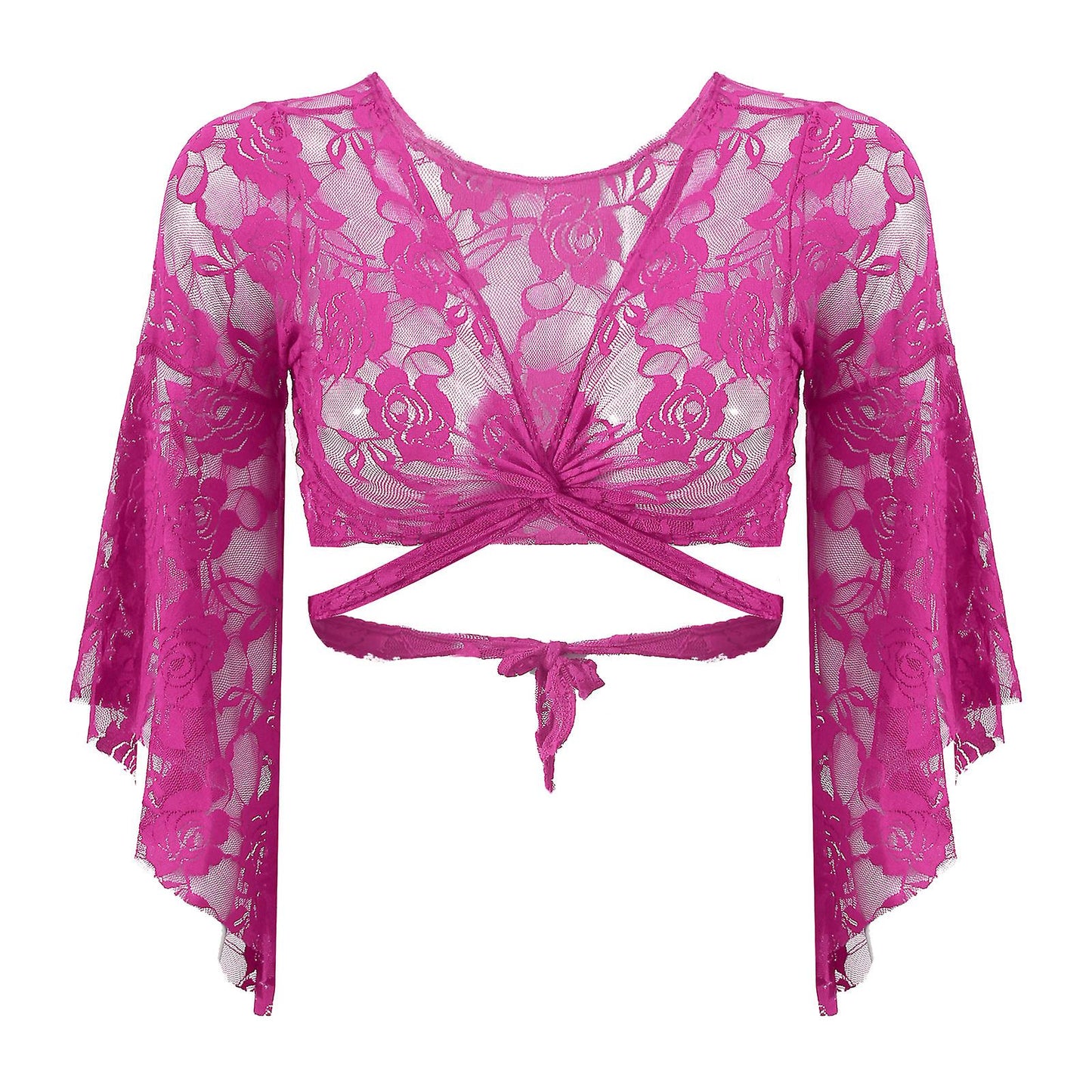 De top bestaat uit geheel kanten stretch stof in fuchsia