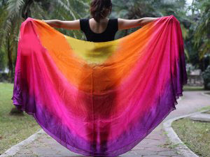 Halfronde zijde sluier in geel oranje rood fuchsia paars