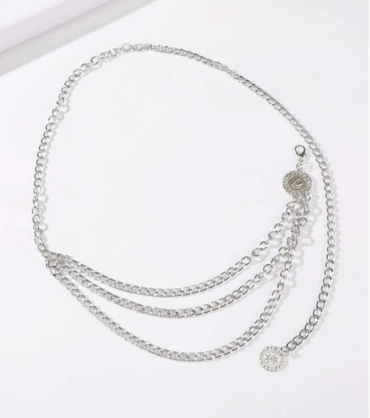 Belly chain / Heupketting zilver met drie laagjes