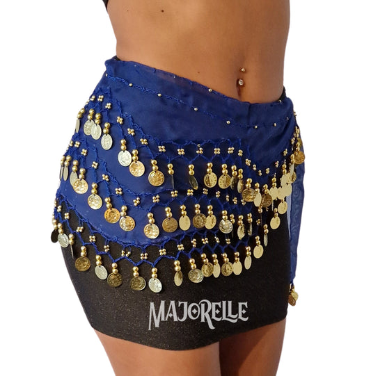 Heupsjaal blauw met gouden muntjes