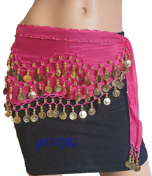 Heupsjaal fuchsia met gouden muntjes