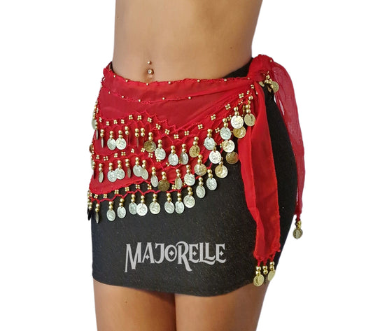 Heupsjaal rood met gouden muntjes