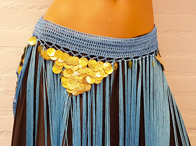 Lange Heupsjaal met pailletjes in turquoise