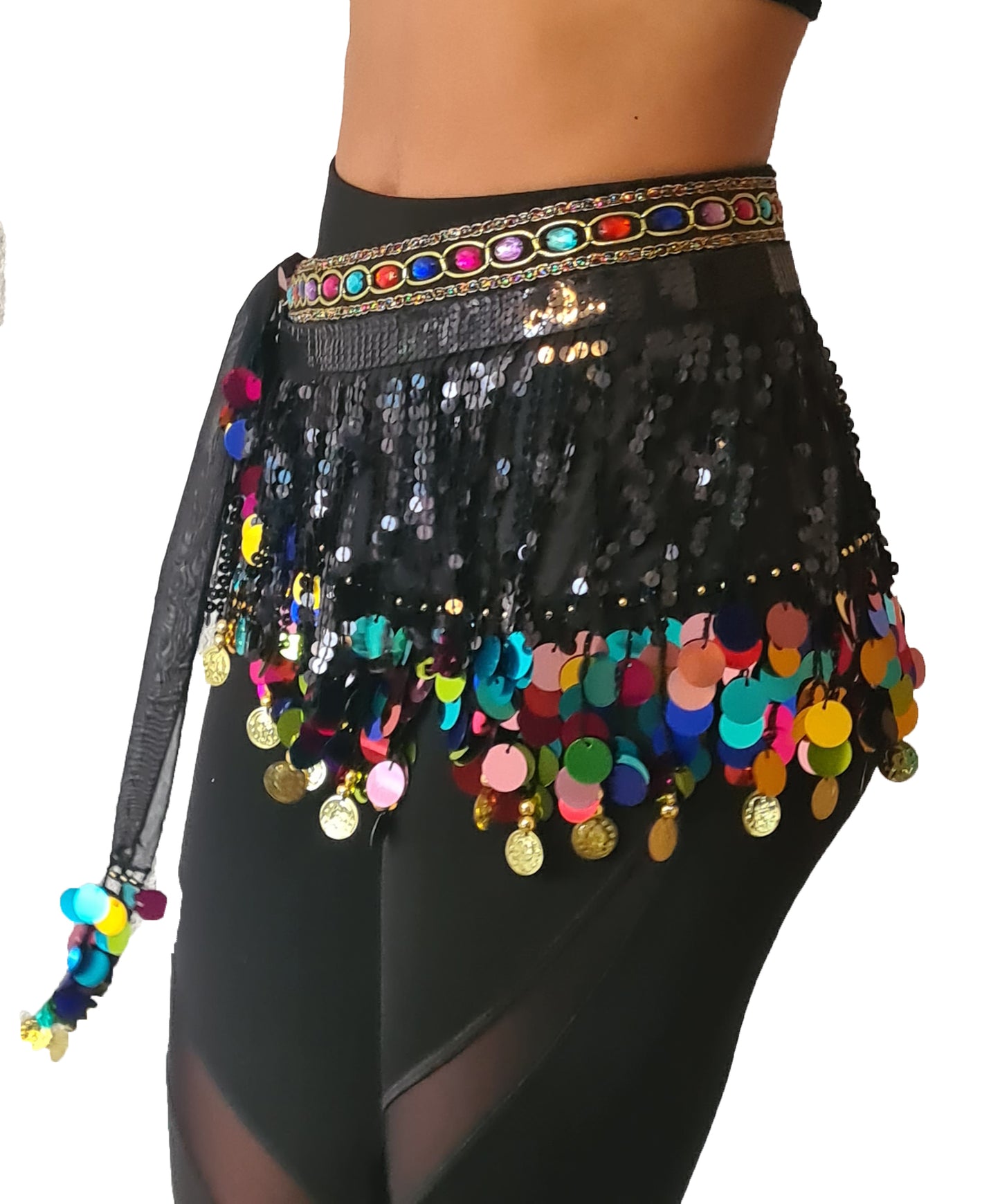Nieuw; Buikdans heupsjaal zwart multi colour