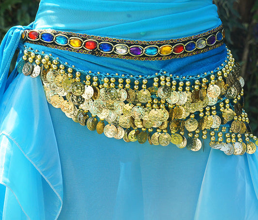 Heupsjaal met steentjes golvend in turquoise