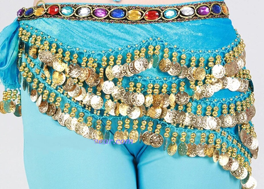 Heupsjaal met steentjes golvend in turquoise