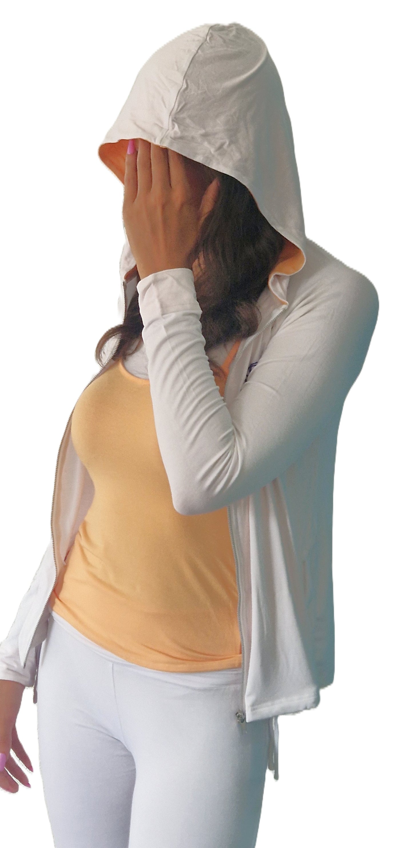 Yoga hoodie vest met capuchon wit, Van 92% bamboe
