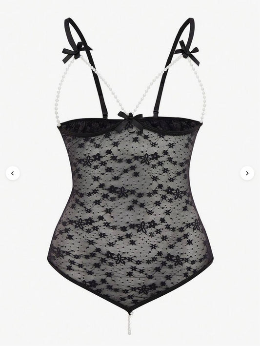 Dans body - Kanten faux parel bodysuit met bandjes