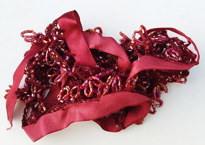 Lint met kraaltjes bordeaux 1 Meter