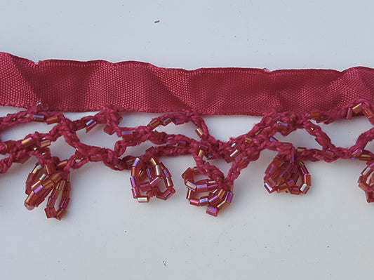 Lint met kraaltjes bordeaux 1 Meter