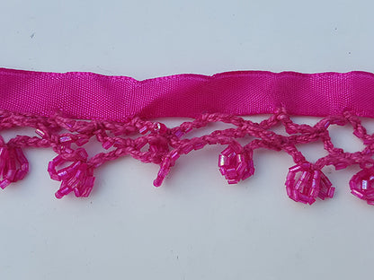 Lint met kraaltjes fuchsia 1 Meter