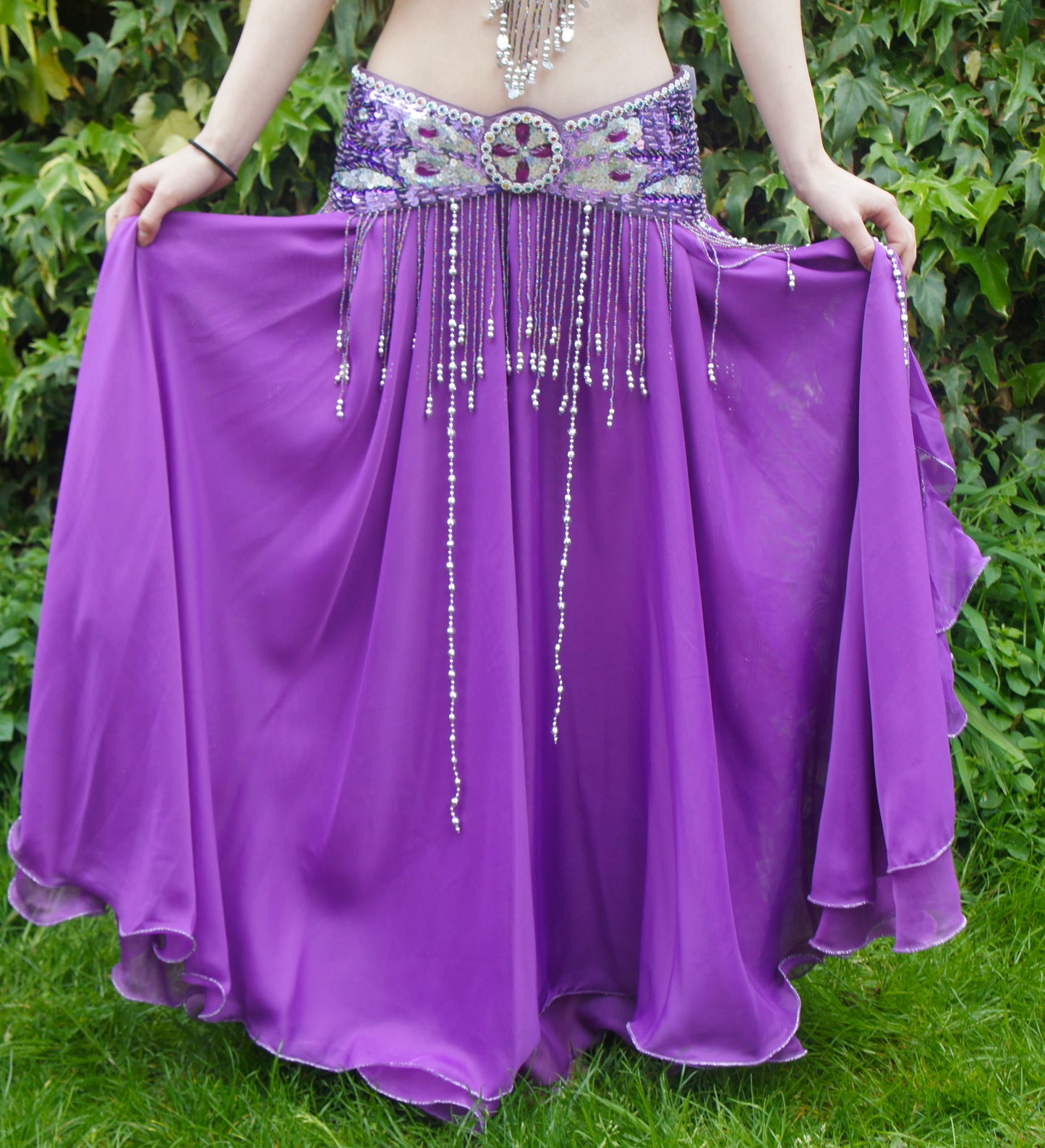 Chiffon rok met stroken aan de zijkant in paars